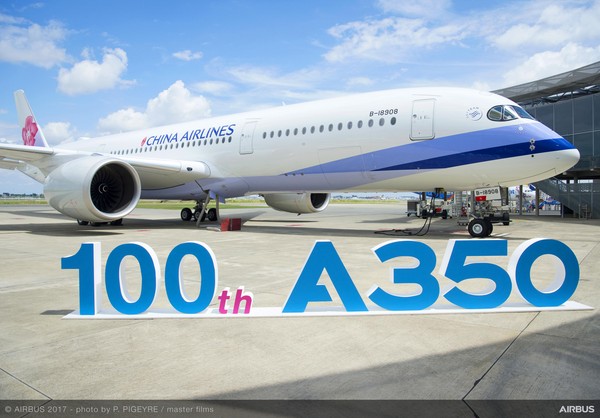 ▲空巴第100架A350 XWB给了华航。（图／空中客车提供）