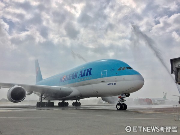 ▲大韩航空A380首航。(图/记者于佳云摄)