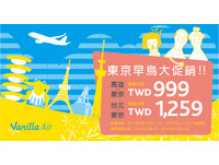 “香草航空”东京早鸟促销999元起　19日下午5点开卖