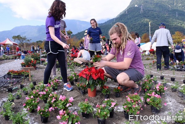 花莲市国福花海正式对外开放，五十多个家庭参加种植花草DIY。国福花海今年有别以往，增加了灌木丛植栽的福字迷宫，花海与迷宫总计有七万多株的花草，欢迎大家来赏花走迷宫，一整年都会幸福满满。（图／花莲市公所提供）