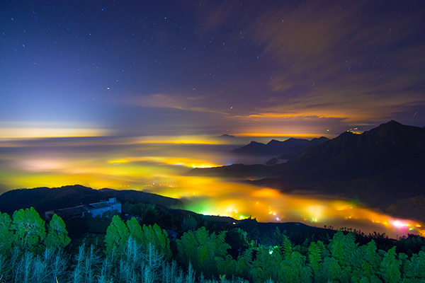 七彩琉璃海Ｘ火烧云层南投百万豪华夜景