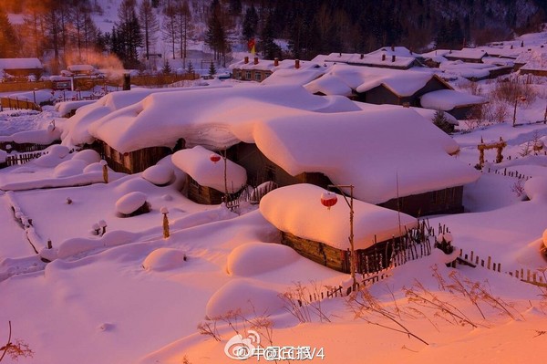 圣诞童话般的白色雪乡雪蘑菇超疗愈