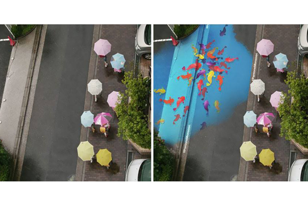 下雨才看的到街道遇水出现海底世界