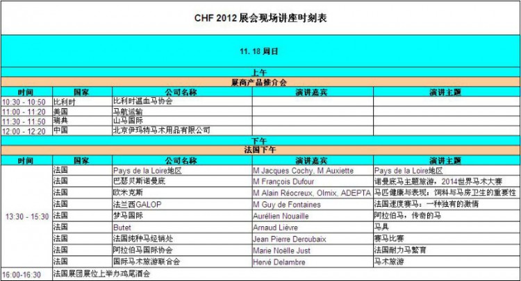 2012国际马展 展会现场讲座时刻表